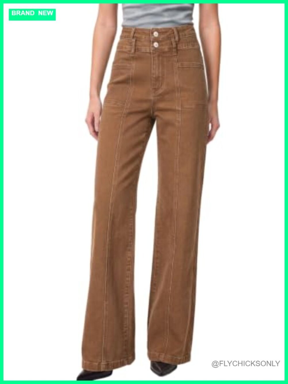 Women's High Waisted Wide Leg Jeans Stretchy Tummy Control Double Button